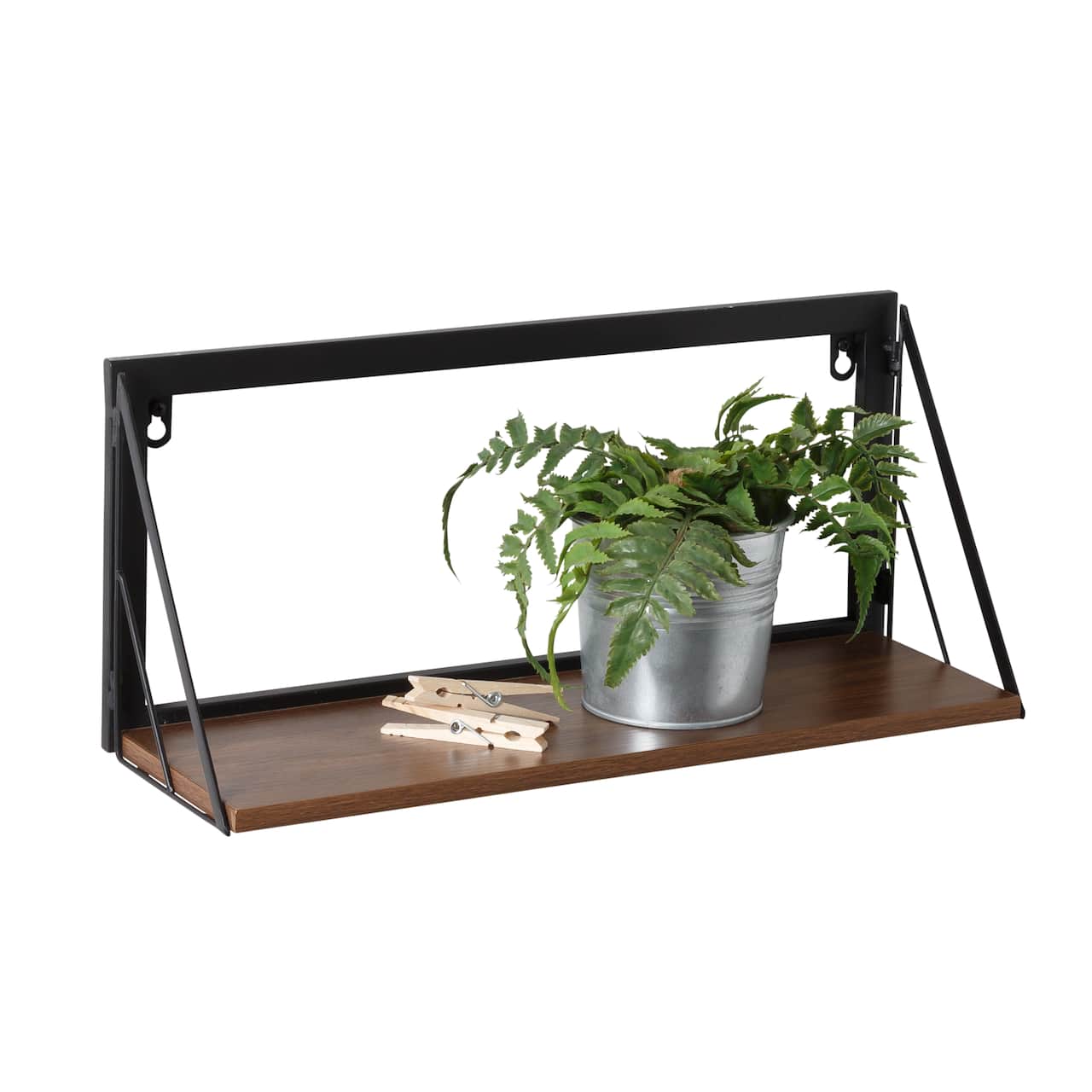 Honey Can Do Small Walnut Mid Century Modern Wall Mounted Shelf